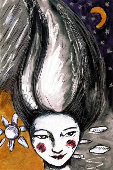 Dessin intitulée "Miss Meteo" par Karine Garelli (Reds Robin), Œuvre d'art originale, Marqueur