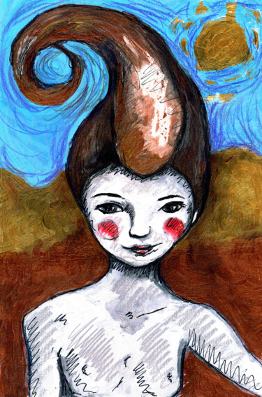 Dessin intitulée "Créature du Désert" par Karine Garelli (Reds Robin), Œuvre d'art originale, Autre