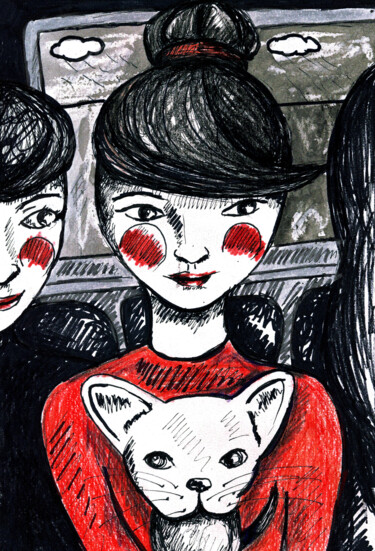Le Bus Dessin intitulée "Le Bus" par Karine Garelli (Reds Robin), Œuvre d'art originale, Marqueur