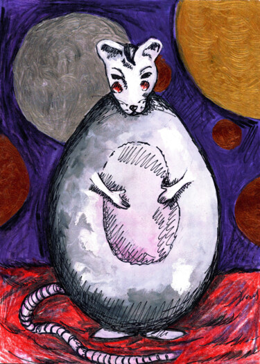 Gros Rat Dessin intitulée "Gros Rat" par Karine Garelli (Reds Robin), Œuvre d'art originale, Gouache