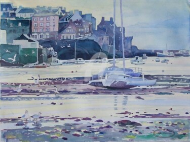 Hivernage de multicoques dans le port du Conquet Peinture intitulée "Hivernage de multic…" par Claude Marchalot, Œuvre d'art originale, Aquarelle