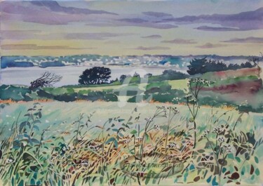 La baie du Trez Hir vue des champs de Locmaria-Plouzané Peinture intitulée "La baie du Trez Hir…" par Claude Marchalot, Œuvre d'art originale, Aquarelle