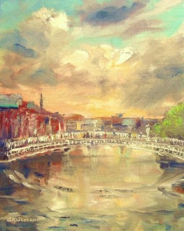 Pintura titulada "Halfpenny Bridge Sh…" por Bill O'Brien, Obra de arte original