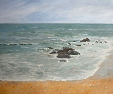 Painting titled ""vagues près de la…" by Solange Palacios Dupont, Original Artwork, Oil