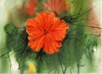 Painting titled "Hibiscus" by Marsha Elliott, Original Artwork