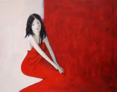 LA FILLE EN ROUGE Peinture intitulée "LA FILLE EN ROUGE" par Marcel Clerc, Œuvre d'art originale, Acrylique