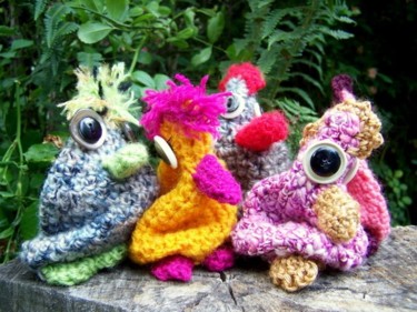 Art textile intitulée "petites poulettes..…" par Anne-Frédérique Ferret, Œuvre d'art originale