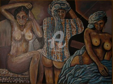Peinture intitulée "Toilette Bleue" par Armand Pascal Aniambossou, Œuvre d'art originale