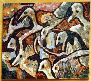 Peinture intitulée "Le bal des oiseaux" par Armand Pascal Aniambossou, Œuvre d'art originale