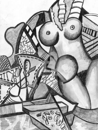 Dessin intitulée "L'amante" par Armand Pascal Aniambossou, Œuvre d'art originale
