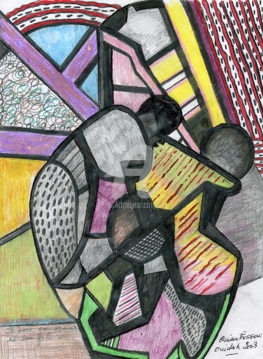 Dessin intitulée "Le charpentier et s…" par Armand Pascal Aniambossou, Œuvre d'art originale