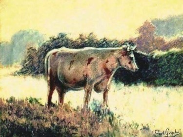 Schilderij getiteld "Koe in het veld - I…" door Paul Gosselin, Origineel Kunstwerk