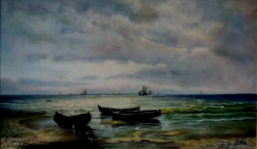 Pittura intitolato "Sailing ships and b…" da Alex Gebel, Opera d'arte originale, Olio