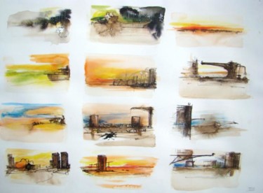 Dessin intitulée "Quiétude du soir" par Julien Jomard, Œuvre d'art originale