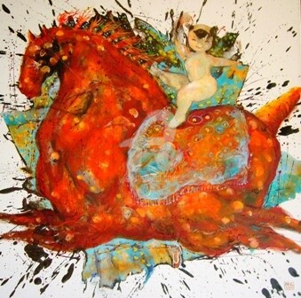 Peinture intitulée "Eau et Feu" par Li Chen, Œuvre d'art originale, Huile
