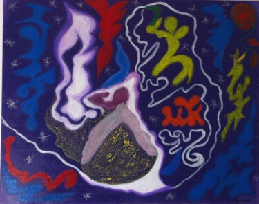 Peinture intitulée "Poussières d'étoiles" par Dominique Lerou (DOMINETTE), Œuvre d'art originale, Huile