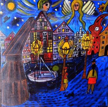 Painting titled "Stade, Fishmarket" by Georg Kiehn, Original Artwork