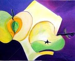 Peinture intitulée "Pomme Verte" par Daniel Dr. El Dan (Mdaniel), Œuvre d'art originale, Huile