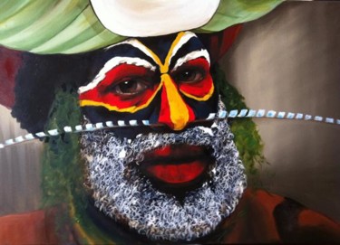 Painting titled "PNG Highland Warrior" by Penelope Casey, Original Artwork