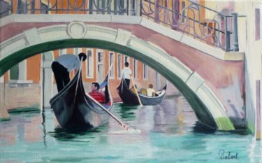 Peinture intitulée "passage sous un pon…" par Christian Robert, Œuvre d'art originale, Huile Monté sur Châssis en bois