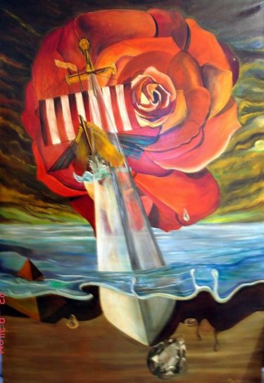 Malerei mit dem Titel "La quête du Graal" von San Roman, Original-Kunstwerk, Öl
