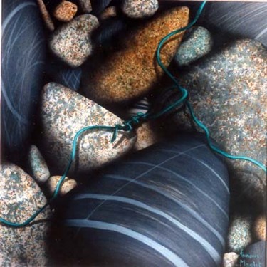 Peinture intitulée "petit fil vert" par Francois Mauplot, Œuvre d'art originale
