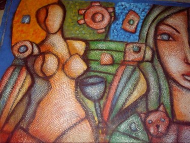 Painting titled "ella detras del esp…" by Oscar Franco, Original Artwork