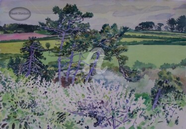 Les pins de Deolen au printemps, étude 1 Painting titled "Les pins de Deolen…" by Claude Marchalot, Original Artwork, Watercolor