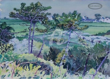Les pins de Deolen au printemps, étude 2 Painting titled "Les pins de Deolen…" by Claude Marchalot, Original Artwork, Watercolor