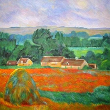 Peinture intitulée "La meule de foin à…" par Myriam Thomas, Œuvre d'art originale
