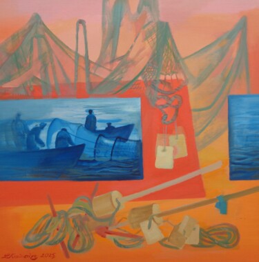 Painting titled "Ragaciems fisherman" by Laine Kainaize, Original Artwork, Oil