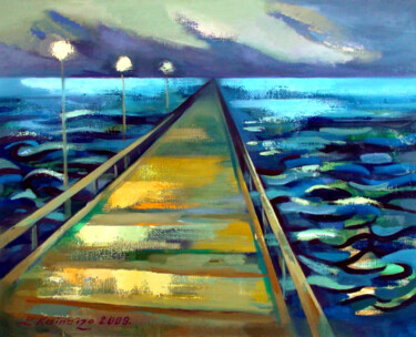 Painting titled "Road in the Sea" by Laine Kainaize, Original Artwork, Oil