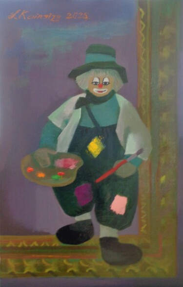 Painting titled "Artist clown. Clown…" by Laine Kainaize, Original Artwork, Oil
