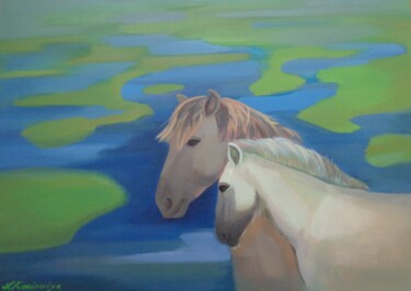 Painting titled "Dviete Floodplain.…" by Laine Kainaize, Original Artwork, Oil