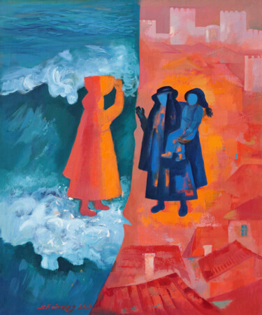 Painting titled "Portugal - ocean, l…" by Laine Kainaize, Original Artwork, Oil