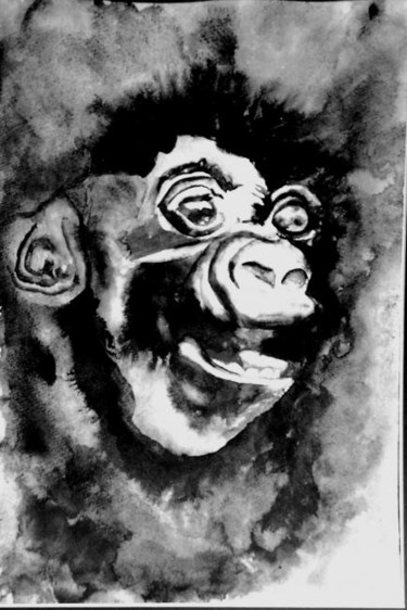 Painting titled "singe portrait" by Monique Ducarton, Original Artwork, Oil
