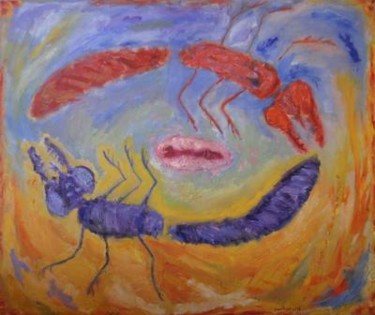 Painting titled "Red & Blue" by Ahmed Al Safi, Original Artwork, Oil