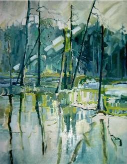 Peinture intitulée "La forêt bleu" par Catherine Suchocka, Œuvre d'art originale