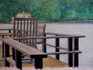 Ζωγραφική με τίτλο "Muskoka Boathouse" από Bob Hudson, Αυθεντικά έργα τέχνης