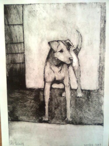 Printmaking titled "Dog" by Janna Shulrufer, Original Artwork, Engraving
