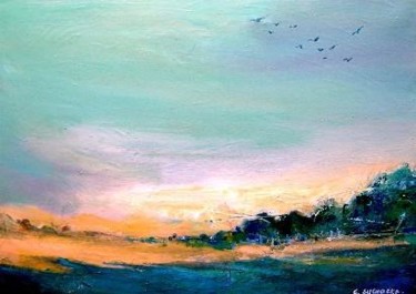 Peinture intitulée "Au coucher du soleil" par Catherine Suchocka, Œuvre d'art originale
