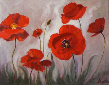 Peinture intitulée "Coquelicots dans l'…" par Azucena, Œuvre d'art originale, Huile