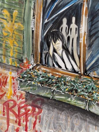 Pittura intitolato "Donna alla finestra…" da Massimo Costantini, Opera d'arte originale