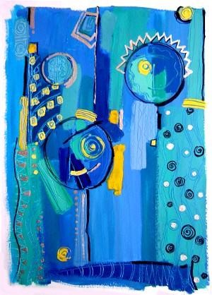 Peinture intitulée "Bleu - Vert" par Catherine Suchocka, Œuvre d'art originale