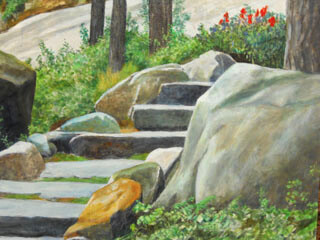 Ζωγραφική με τίτλο "Steps to the Cottage" από Bob Hudson, Αυθεντικά έργα τέχνης