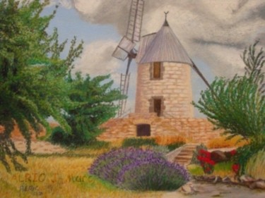 Peinture intitulée "Moulin de provence" par Jean-Marc Alric, Œuvre d'art originale, Huile