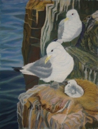 Dessin intitulée "Mouettes" par Jean-Marc Alric, Œuvre d'art originale, Pastel