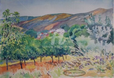 Painting titled "Montesinho, la chât…" by Claude Marchalot, Original Artwork, Watercolor