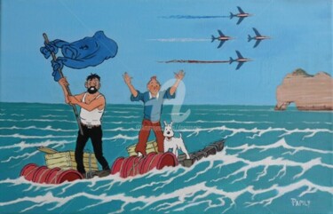 Peinture intitulée "Tintin à Etretat" par Desnoyers, Œuvre d'art originale, Huile