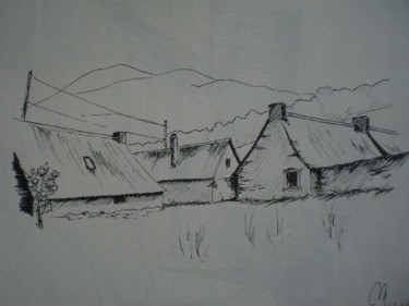 Dessin intitulée "village barronies" par Mickael Thébault, Œuvre d'art originale